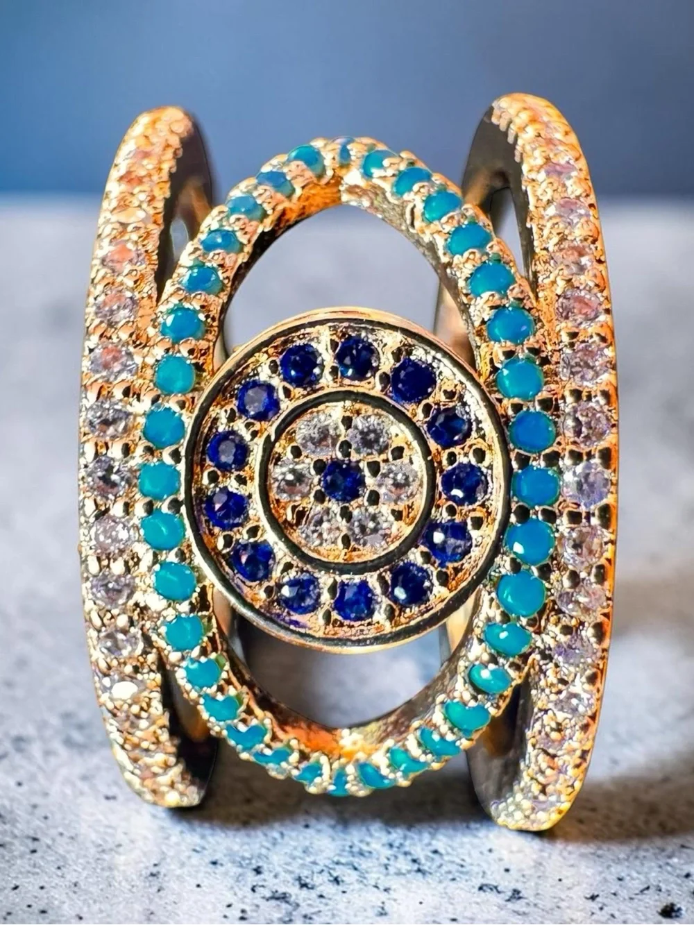 Bohemian Evil Eye Multilayered Crystals Statement Ring. New.